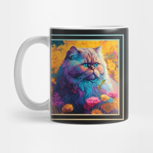 Voluptuous Persian Cat Vibrant Tropical Flower Digital Oil Painting Pet Portrait Mug